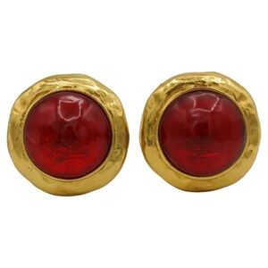 Vintage Yves Saint Laurent Red Glass Clip-On Earrings💋❣️🍷